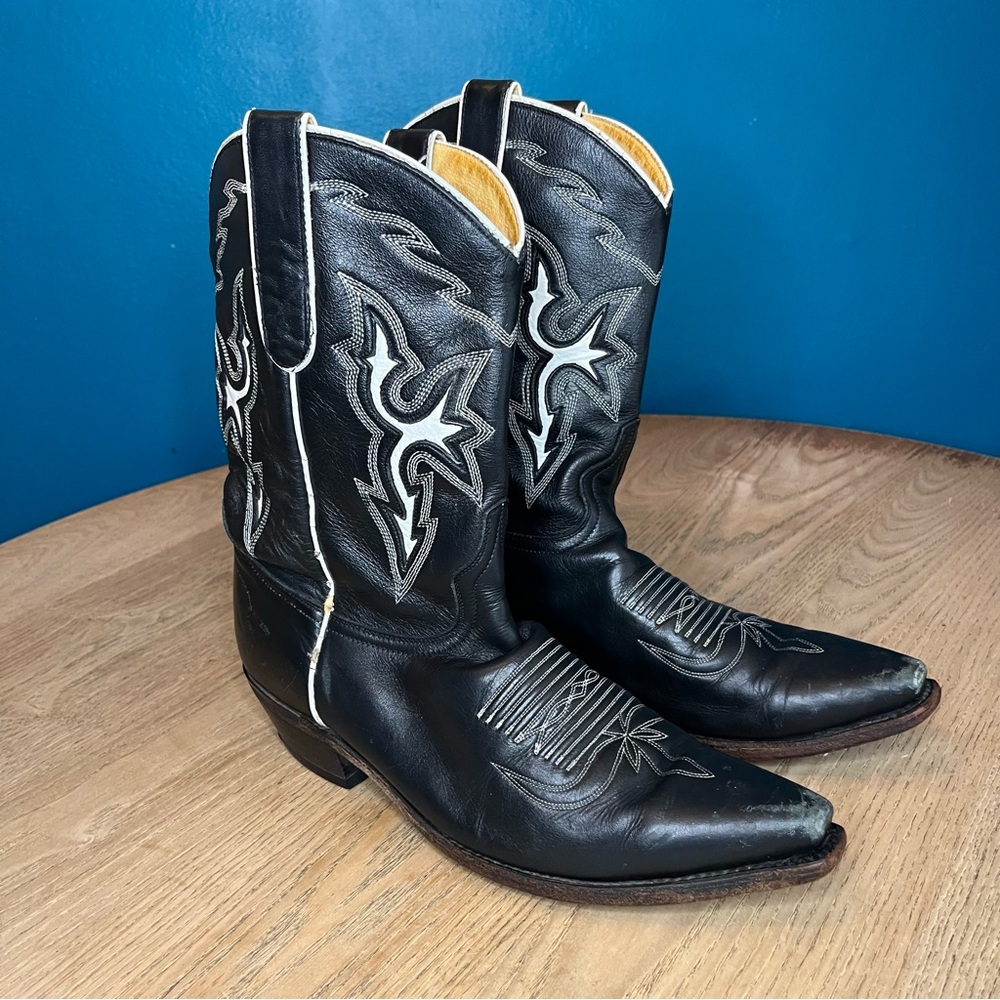 Dan Post Black Western Heeled Boots with White Stitching